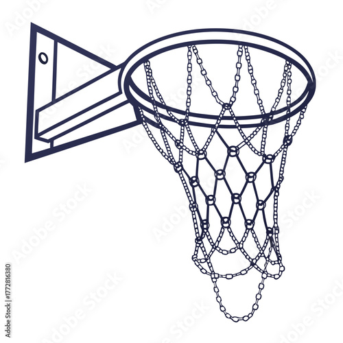 Detailed Outline of a Basketball Hoop with Chain Net sport