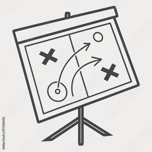 Sports strategy board with Xs Os and arrows on a tripod stand Keywords: sports, strategy, board
