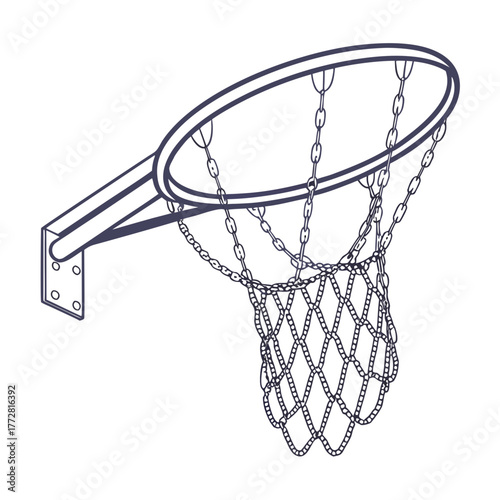 Isometric drawing of a basketball hoop and net chain sport