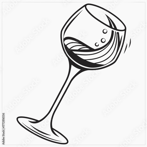 Wine Glass with Red Wine and Bubbles Illustration drink beverage