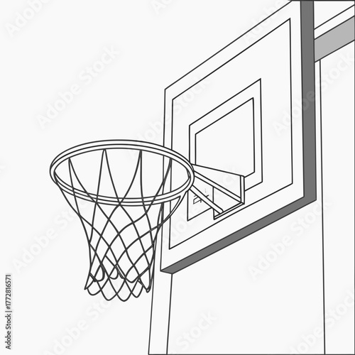 Basketball Hoop and Backboard Outline Drawing Keywords: basketball, hoop, backboard, net, rim