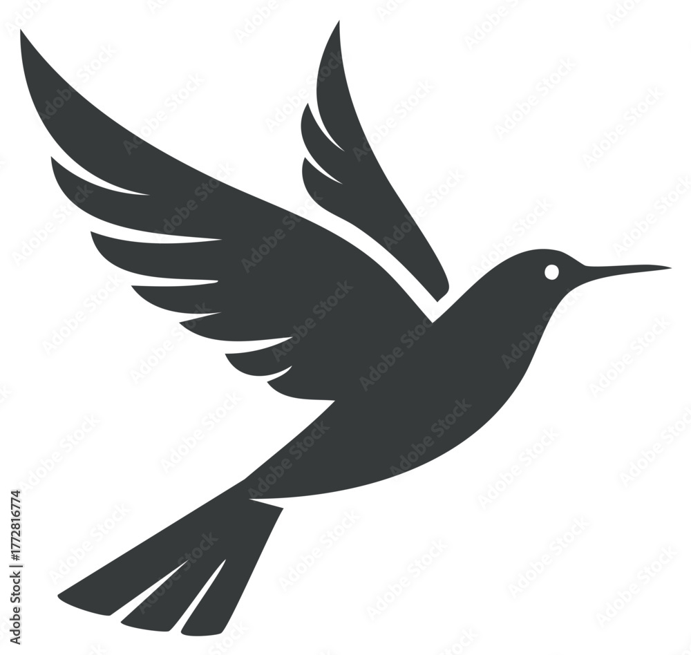 Obraz premium Stylized dark bird silhouette flying wings spread elegant simple design concept