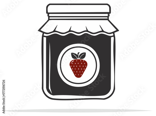 Strawberry Jam Illustration in a Sealed Glass Jar with Fruit Label for Food Preservation