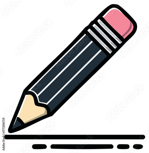 Pencil drawing a straight line, vector illustration for education or writing