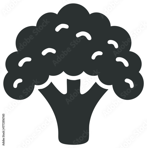 Stylized silhouette of a single dark grey broccoli stalk with florets