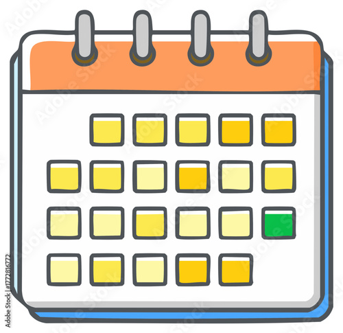 Hand drawn cartoon calendar icon with a marked date for scheduling events and deadlines