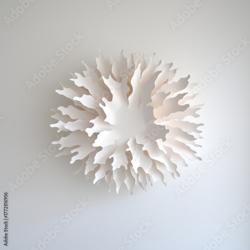 Abstract White Wall Art Sculpture with Intricate Leaf-Like Design for Modern Interior Decor