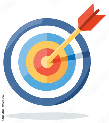 Direct hit on target bullseye with arrow symbolizes success and achievement