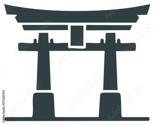 Dark Silhouette of a Torii Gate: Traditional Japanese Architectural Symbol for Sacred Shinto Shrines