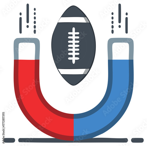 American football ball attraction concept with horseshoe magnet