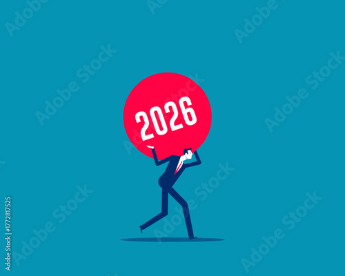 Businessman carrying the hardships of the year 2026