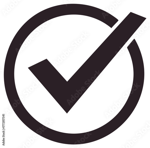 Bold check mark symbol inside a thick circle outline