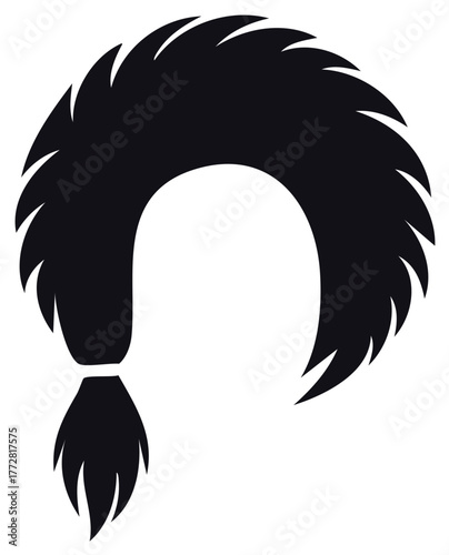 Illustration of a stylized, black, retro hairstyle with ponytail