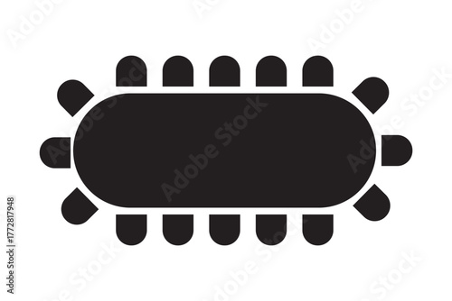 Big table and chairs furniture silhouettes. Cafe or restaurant seats arrangement floor plan. Meeting or business training, banquet or event seatings scheme top view. Vector graphic illustration