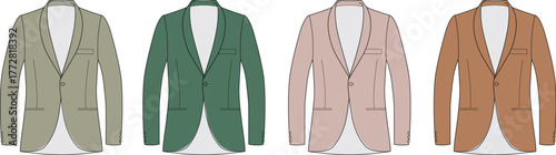 Collection of men's casual shorts in various colors. Apparel design template and technical flat sketch for clothing production