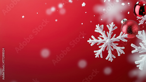 red background, snowflakes falling from top to bottom