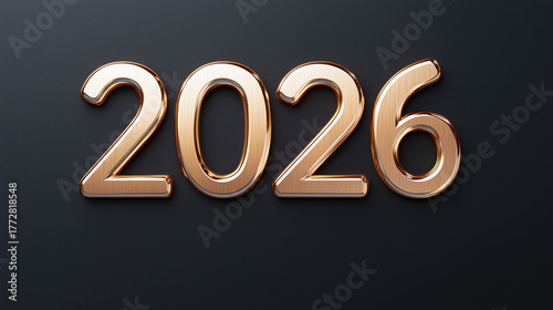Number 2026 in thin gold-metal style, New Year symbol, on a minimalist dark or neutral background, high resolution