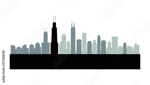 Chicago Skyline Silhouette: The iconic Chicago skyline, rendered in a striking monochrome silhouette, showcases the city's architectural grandeur and urban landscape.