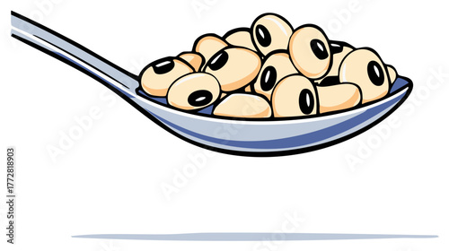 Spoonful of soybeans with cartoon style illustration