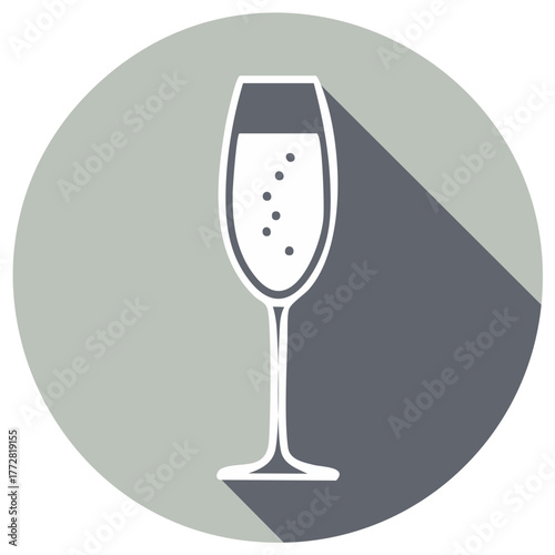 Flat design champagne flute icon with bubbles and long shadow elegant celebration drink
