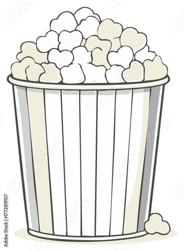Overfilled Tub of Snackable Popcorn Bucket for Movie Nights Cartoon Illustration