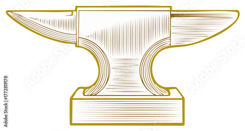 Classic Anvil Woodcut Illustration Blacksmith Tool Metal Forging
