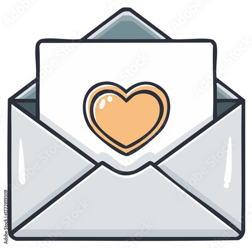 Hand drawn love letter with a heart symbol in an open envelope illustration