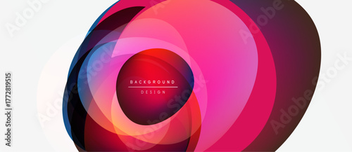 Abstract colorful layers create dynamic circular design. Gradient shades blend, forming modern background element. Minimalist aesthetic.