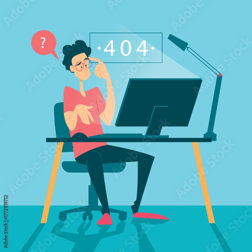 404 Error Page Not Found Concept with Confused Man