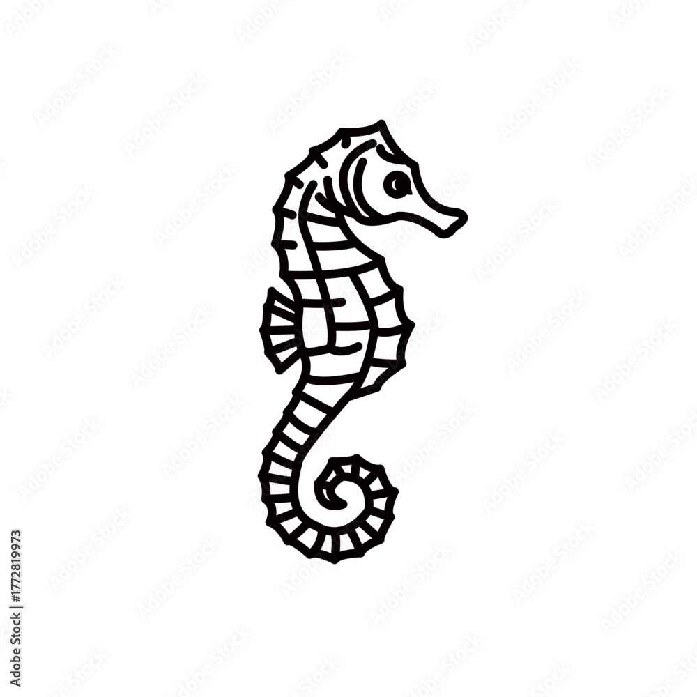 Fototapeta premium Black Seahorse Vector Icon