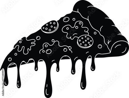 Delicious pizza slice illustration dripping with cheese and pepperoni vector design