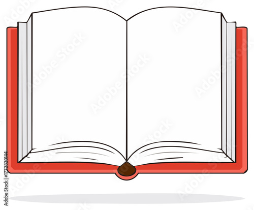 Illustrated open book with blank white pages and a vibrant red cover ready for text or design