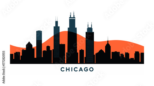 Chicago Skyline Silhouette: A striking silhouette of the Chicago skyline, featuring its iconic architectural wonders against a vibrant backdrop, perfectly captures the city's urban grandeur.