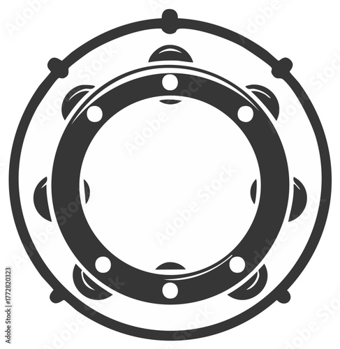 Stylized tambourine graphic illustration, percussion instrument with jingles