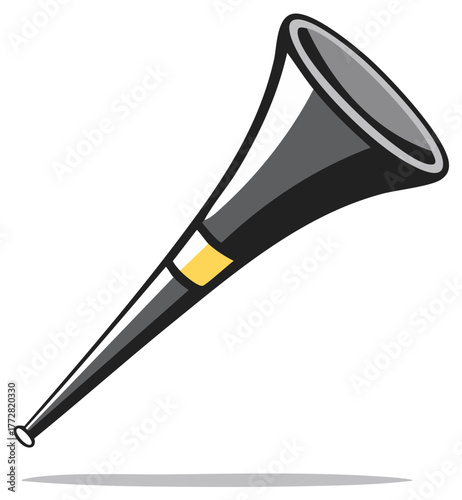 Black and yellow vuvuzela horn vector graphic for sports, celebration, and fan support