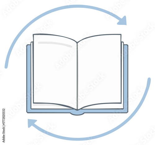 Open book with arrows, illustrating reading, learning, or knowledge transfer.