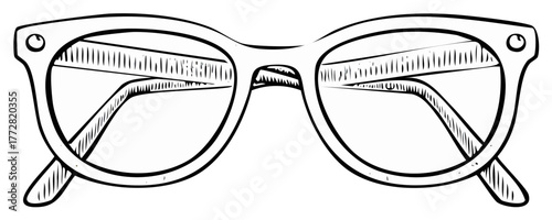 Hand-drawn illustration of eyeglasses, vintage style, graphic elements