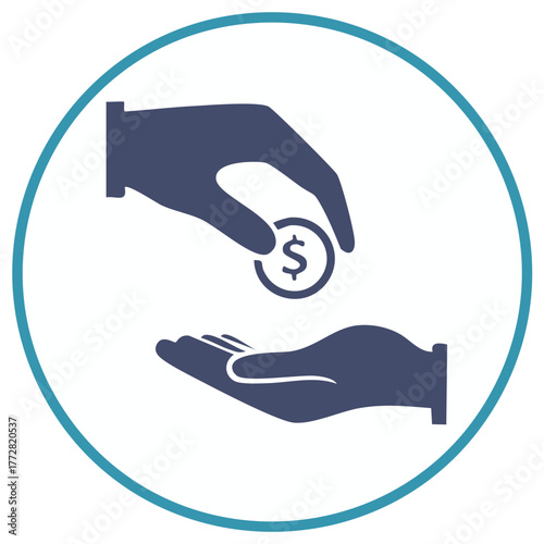 Coin Donation Giving Hand Reaching Money Payment Transfer Icon in Circle