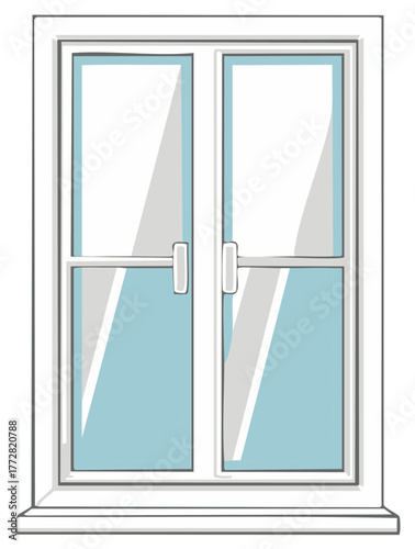 Modern white frame glass window with silver handles architecture and interior design illustration