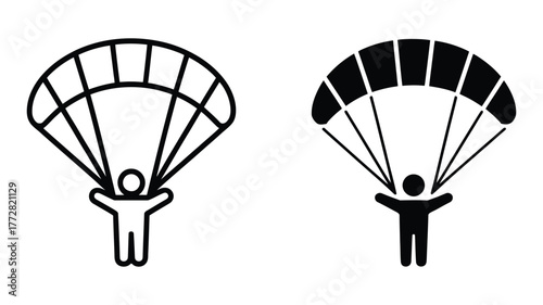 Vector art of Parachuting icon, showcasing a person descending with a parachute, ideal for extreme sports and adventure concepts