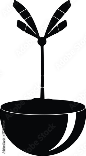 Vector abstract houseplant in a bowl minimalist silhouette illustration