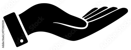 Black silhouette of an open hand palm up in a gesture of offering giving or receiving support