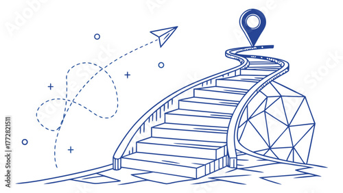 Stairs destination map pin paper airplane arrow progress growth vector Abstract