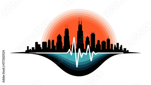 Urban Symphony: An artistic depiction of a bustling city skyline harmonizing with the rhythmic pulse of the environment