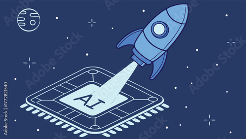 Ai rocket launching from microchip vector Abstract