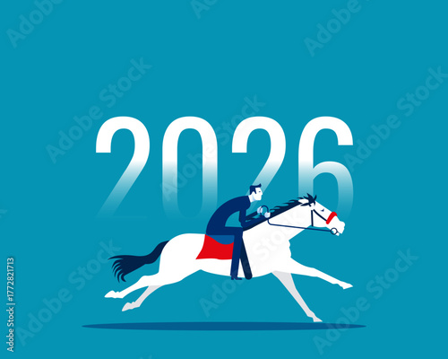 2026. Businessman riding a horse in 2026