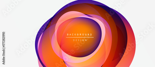 Abstract circular design. Vibrant orange, purple hues blend. Text reads background design within central shape. Modern, dynamic composition.