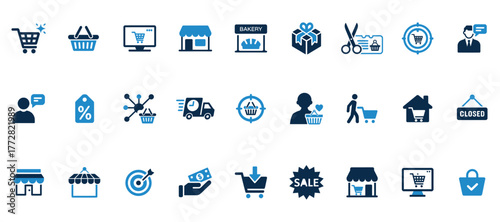 Diverse shopping icons set for e-commerce online retail business and store promotion vector