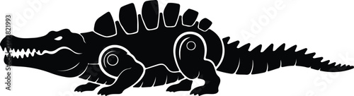 Vector Alligator walking viewed from the side in silhouette illustration