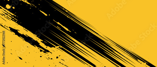 Abstract yellow-black frame on a dark background. Sporty design in grunge style. Illustration for sports, athletics, training, workout, etc.